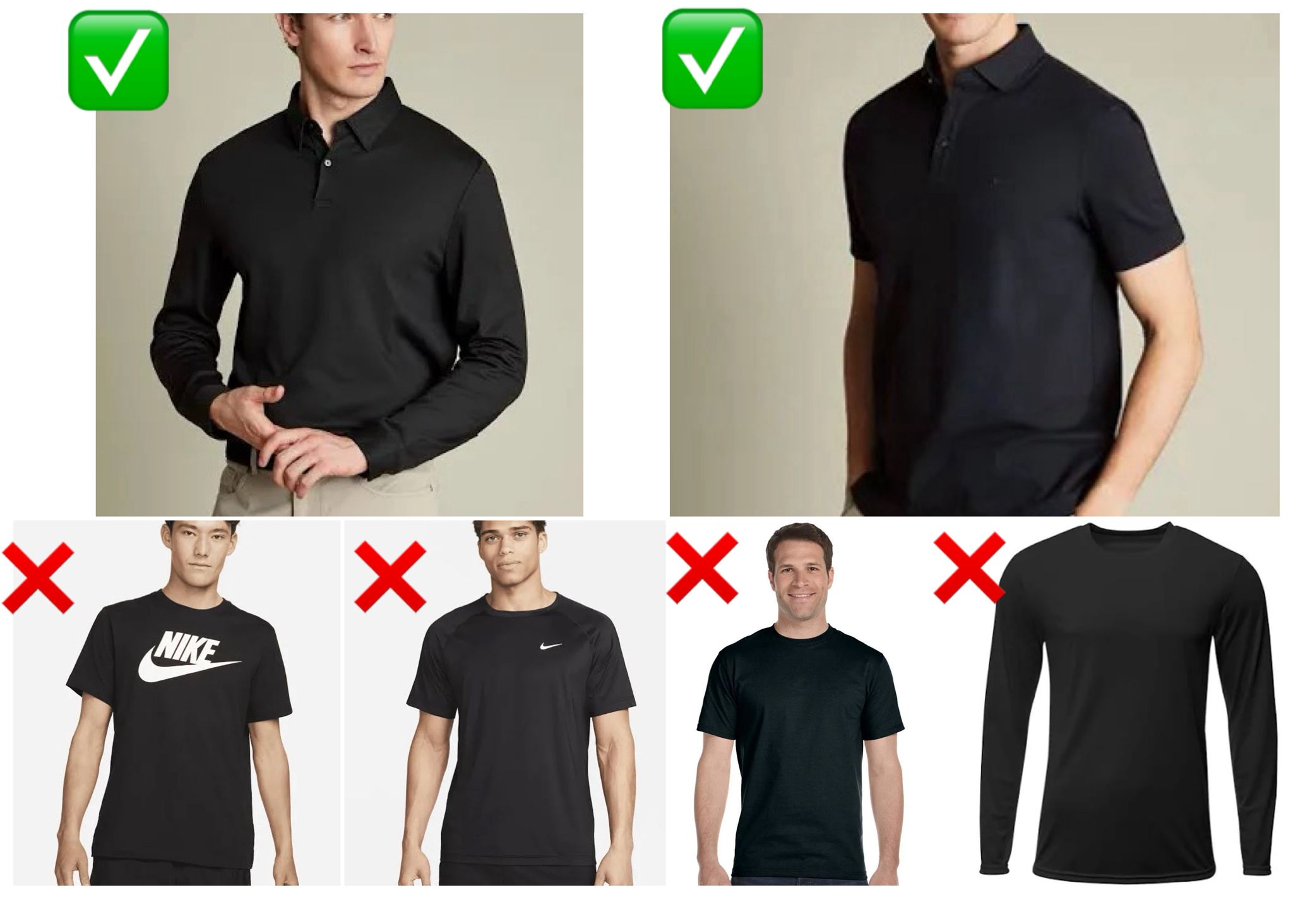 Allowed and not-allowed shirts